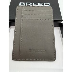 Breed Slim Card Case Wallet Grey Faux Leather ID Window Minimalist Front Pocket